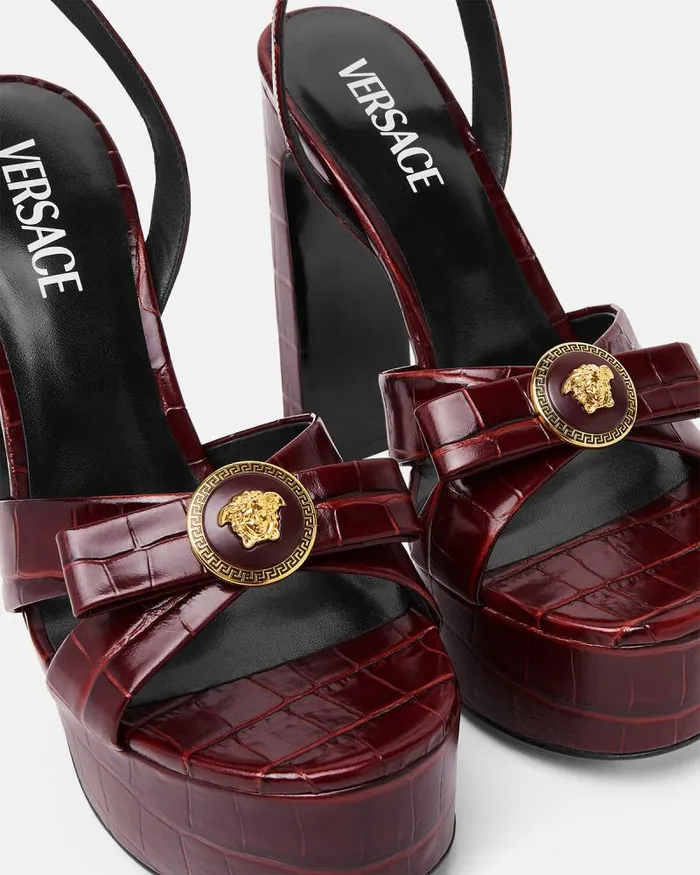 CrocEffect Gianni Ribbon Sandals 140 Mm Burgundy Women Versace Sandals