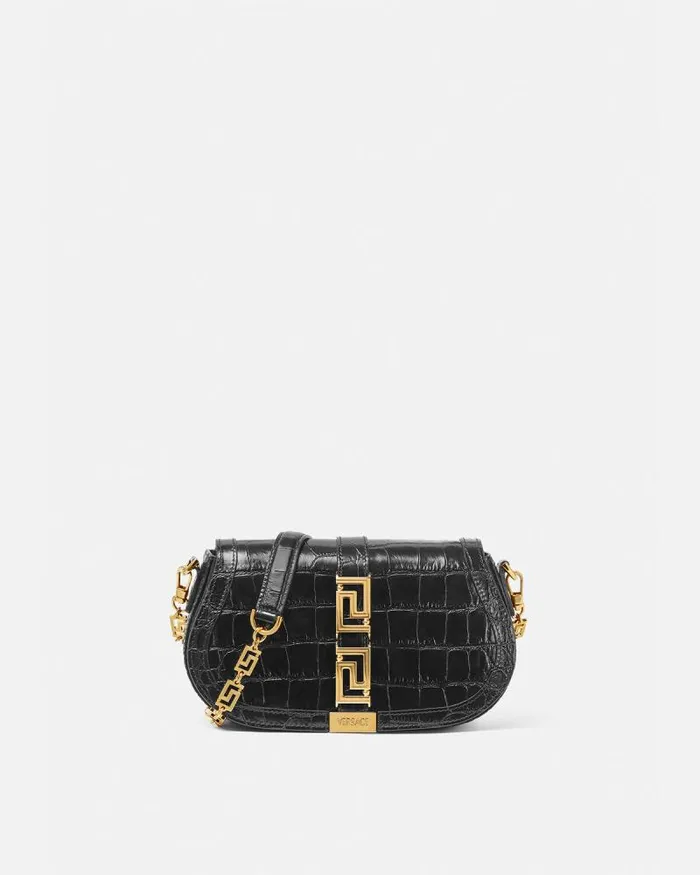 CrocEffect Greca Goddess Shoulder Bag Blackgold Women Versace Shoulder and Crossbody