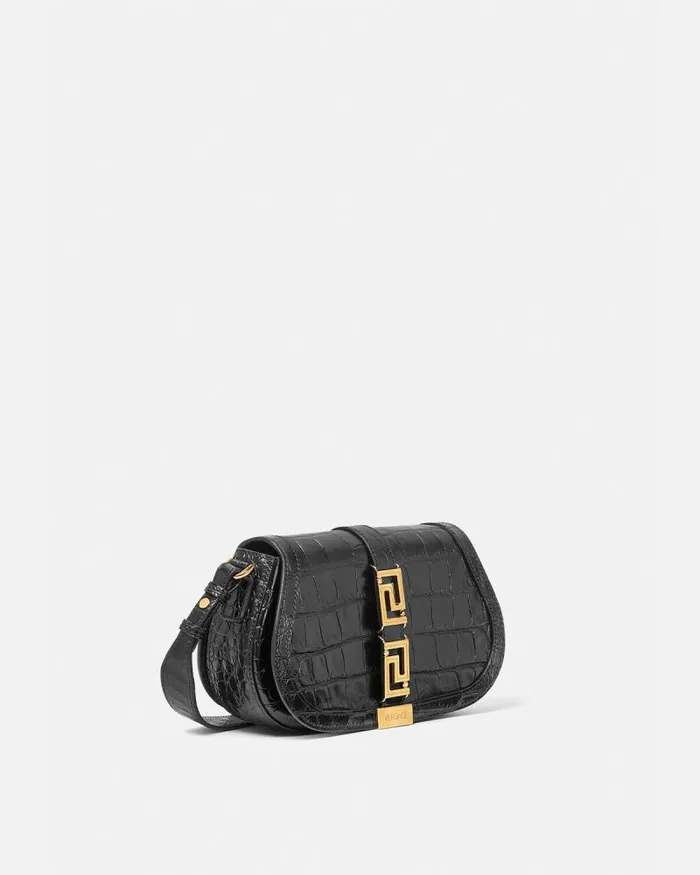 CrocEffect Greca Goddess Shoulder Bag Blackgold Women Versace Shoulder and Crossbody