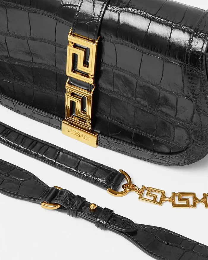 CrocEffect Greca Goddess Shoulder Bag Blackgold Women Versace Shoulder and Crossbody