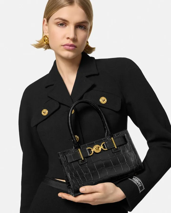 CrocEffect Medusa 03995 Small Tote Bag Blackgold Women Versace Totes