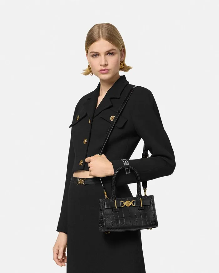 CrocEffect Medusa 03995 Small Tote Bag Blackgold Women Versace Totes