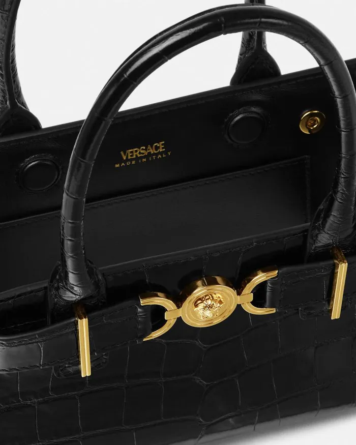 CrocEffect Medusa 03995 Small Tote Bag Blackgold Women Versace Totes