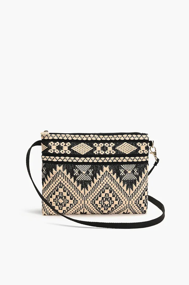 Crossbody Bags Women Mexican Striped Spring Top Zip ClutchBlack and Beige America and Beyond