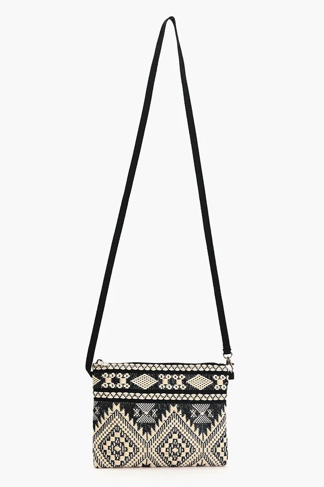 Crossbody Bags Women Mexican Striped Spring Top Zip ClutchBlack and Beige America and Beyond