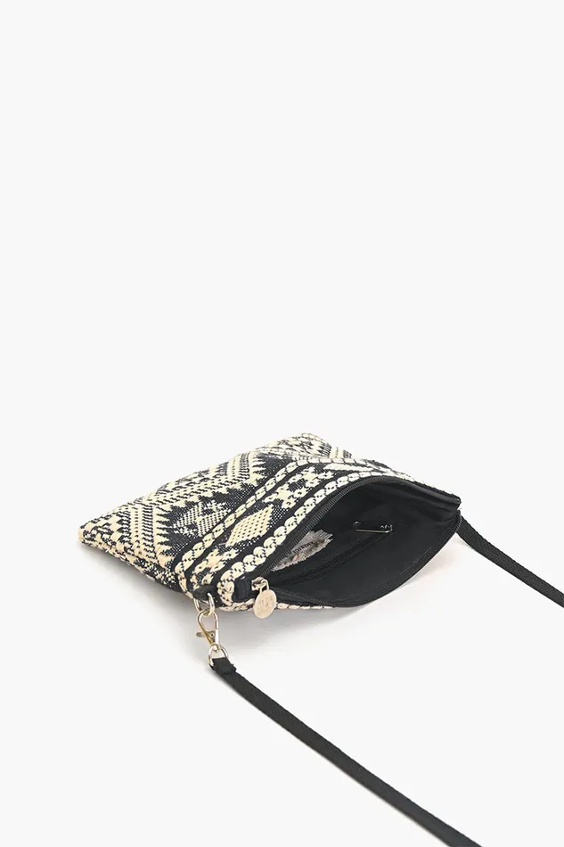Crossbody Bags Women Mexican Striped Spring Top Zip ClutchBlack and Beige America and Beyond
