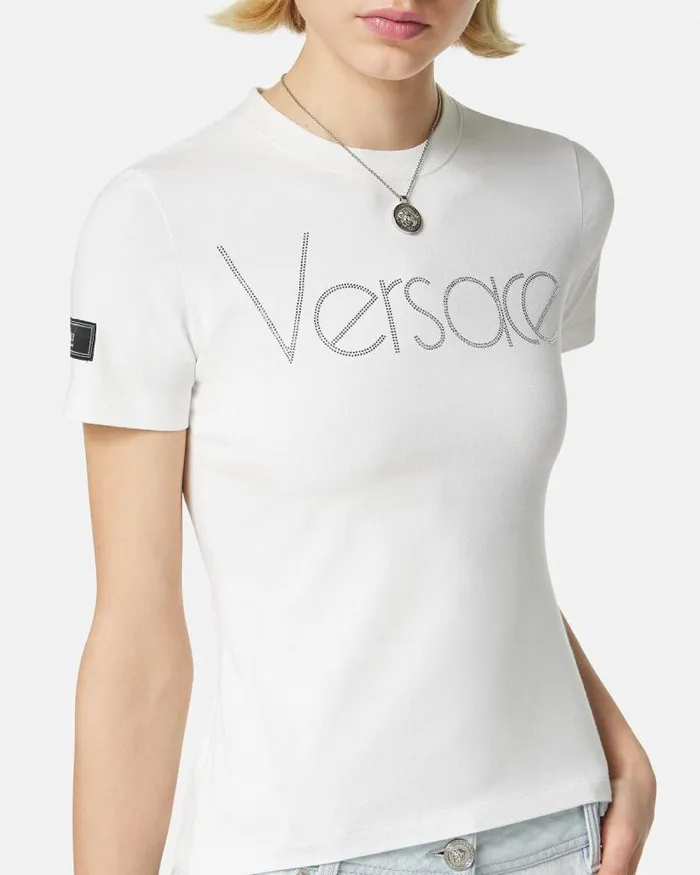 Crystal 1978 ReEdition Logo TShirt White Women Versace TShirts and Sweatshirts