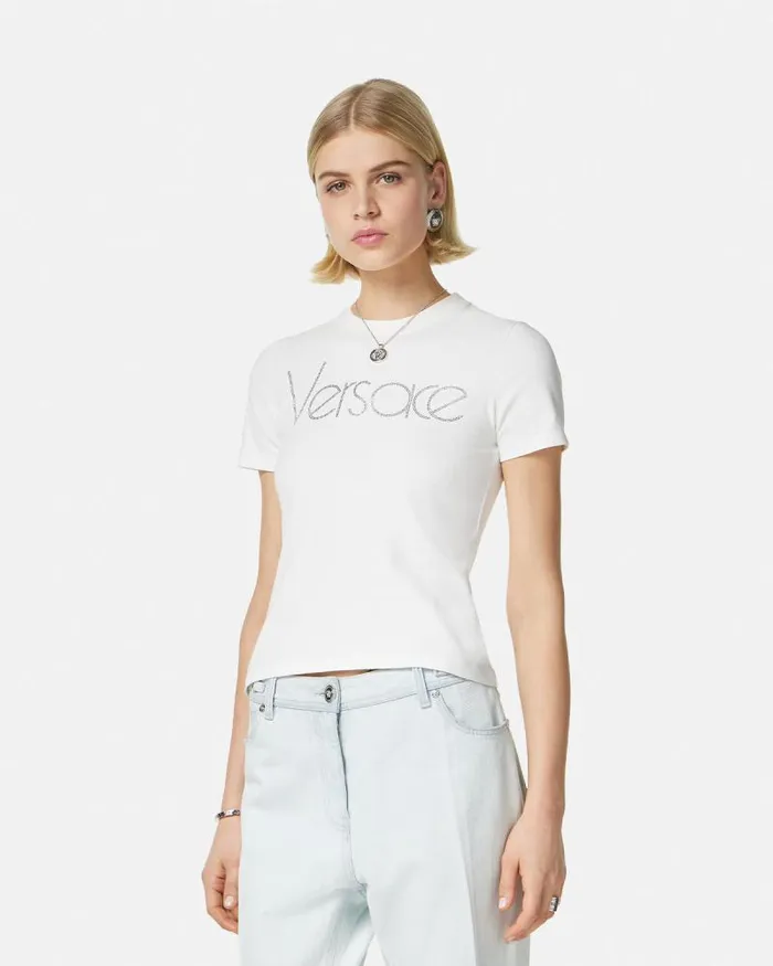 Crystal 1978 ReEdition Logo TShirt White Women Versace TShirts and Sweatshirts