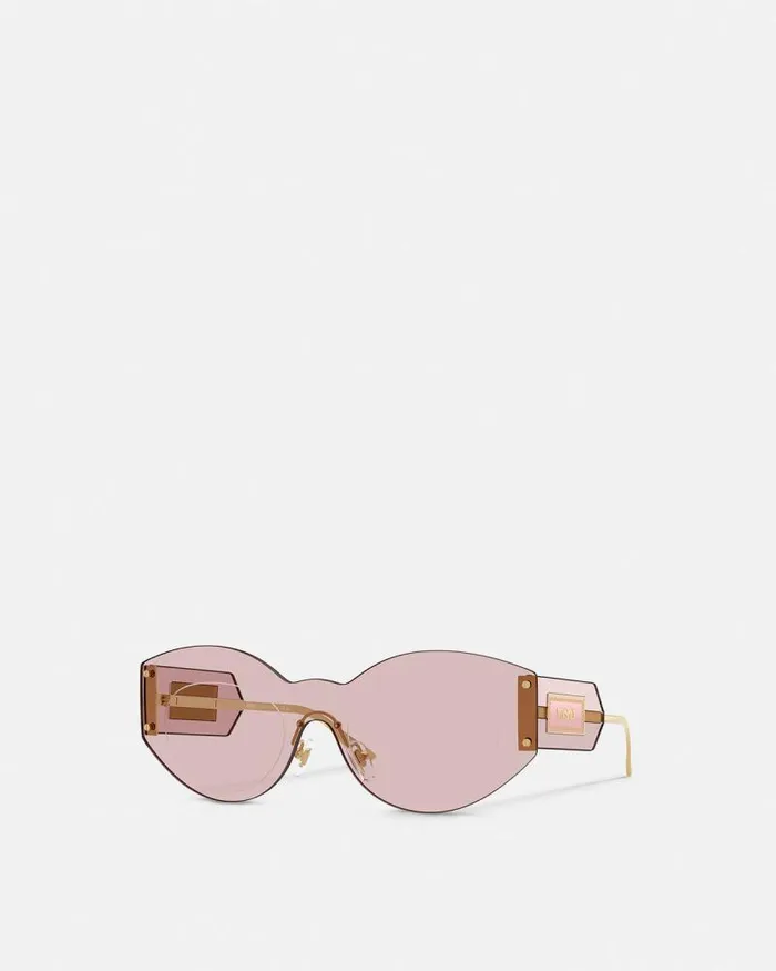 Damier Plaque Shield Sunglasses Goldpink Women Versace Sunglasses