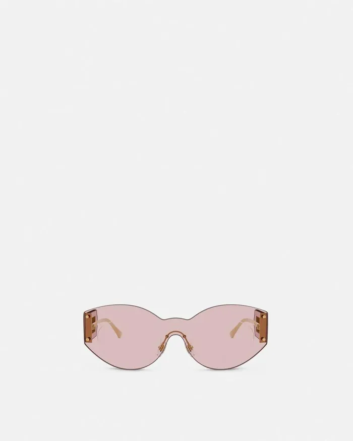 Damier Plaque Shield Sunglasses Goldpink Women Versace Sunglasses