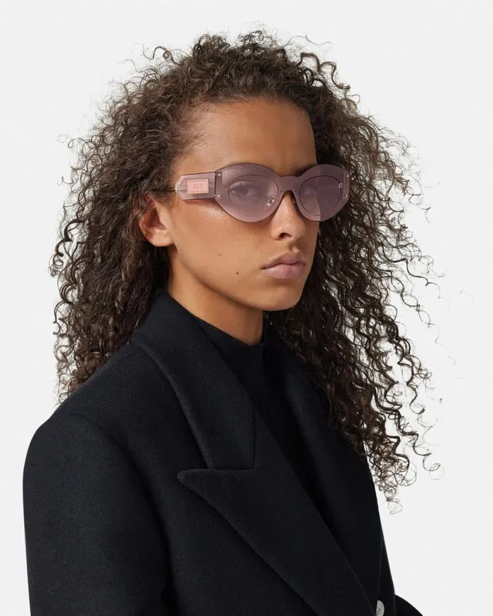 Damier Plaque Shield Sunglasses Goldpink Women Versace Sunglasses
