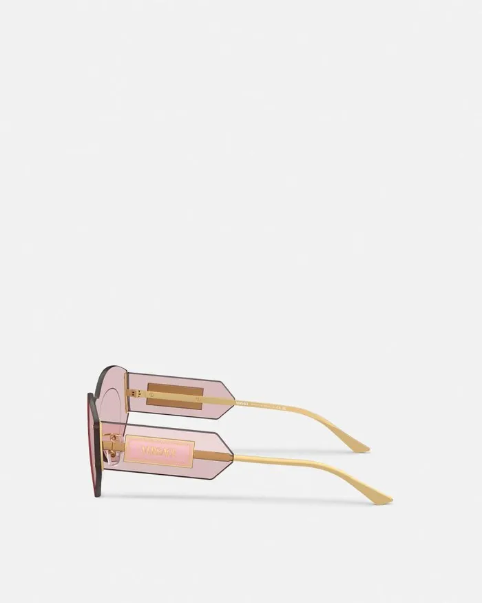 Damier Plaque Shield Sunglasses Goldpink Women Versace Sunglasses