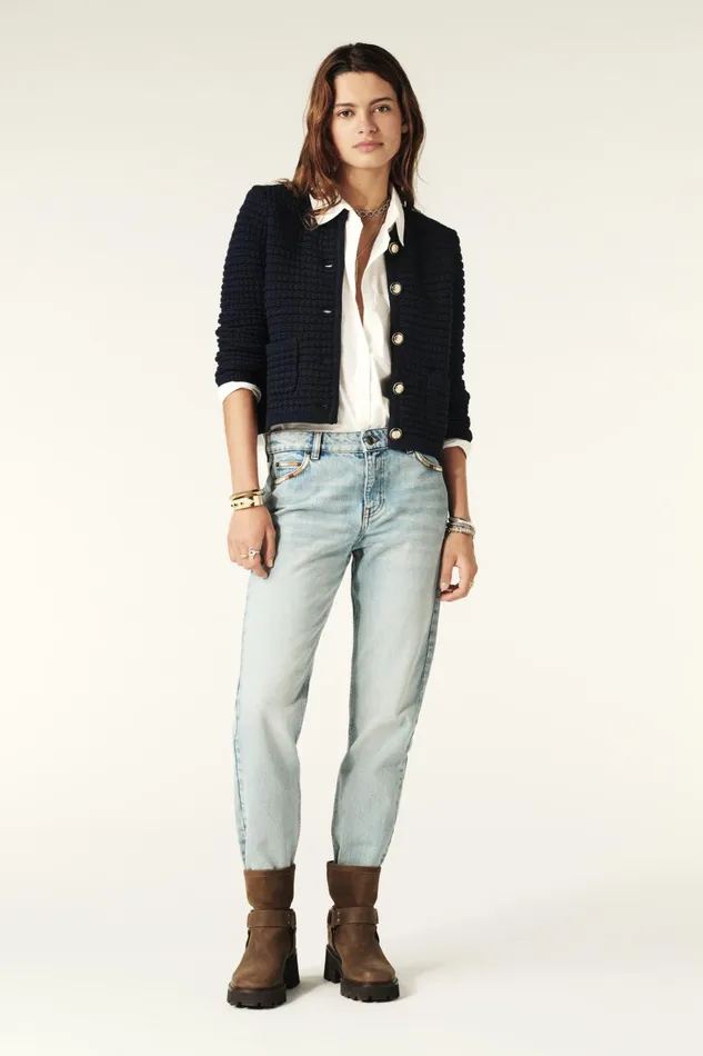 Decorative Knit Cardigan Gaspard Blue Women Baandsh Sweaters and Cardigans