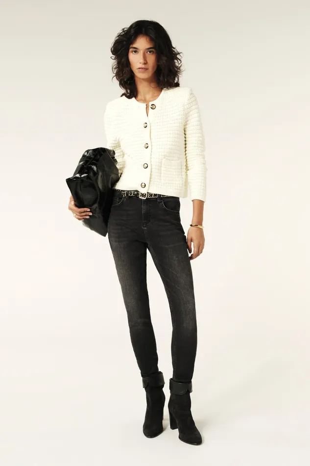 Decorative Knit Cardigan Gaspard Blue Women Baandsh Sweaters and Cardigans