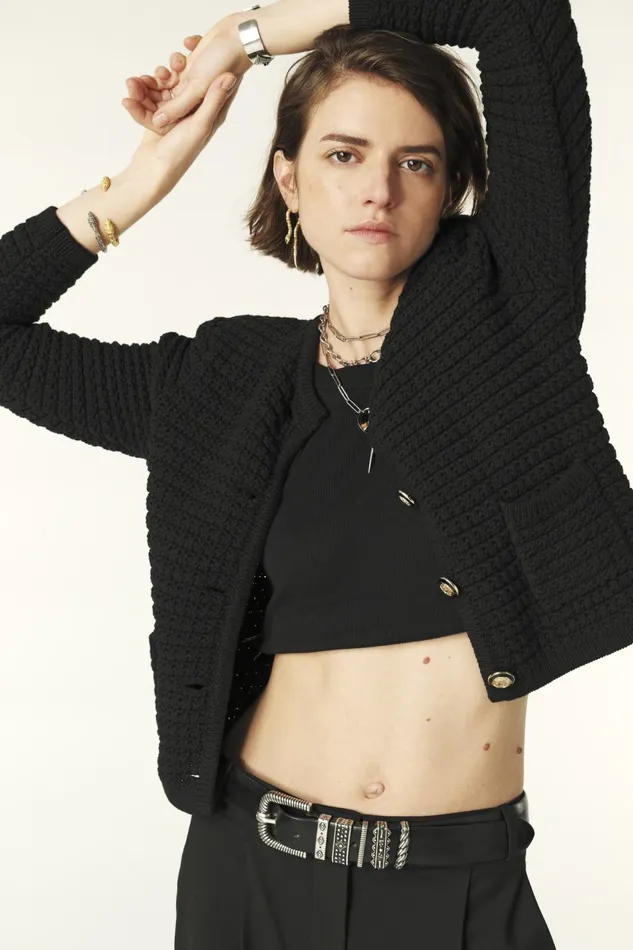 Decorative Knit Cardigan Gaspard Blue Women Baandsh Sweaters and Cardigans