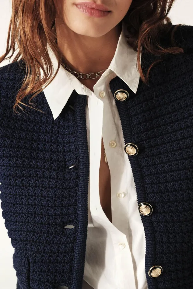 Decorative Knit Cardigan Gaspard Blue Women Baandsh Sweaters and Cardigans