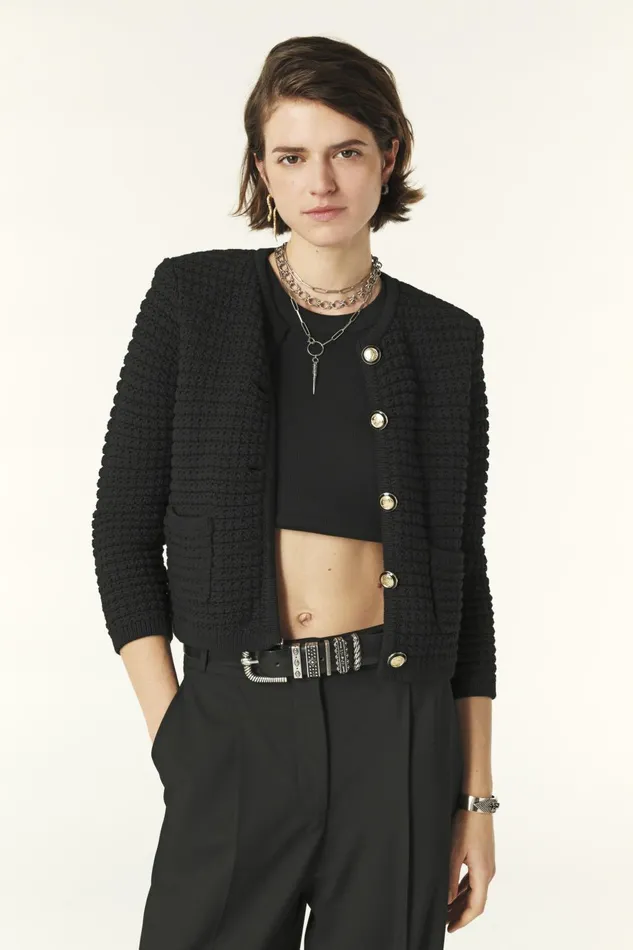Decorative Knit Cardigan Gaspard Blue Women Baandsh Sweaters and Cardigans