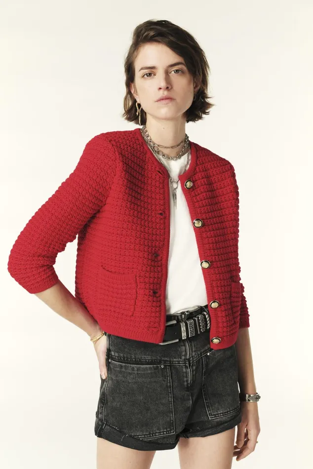 Decorative Knit Cardigan Gaspard Blue Women Baandsh Sweaters and Cardigans