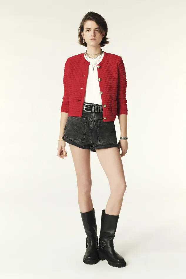 Decorative Knit Cardigan Gaspard Blue Women Baandsh Sweaters and Cardigans