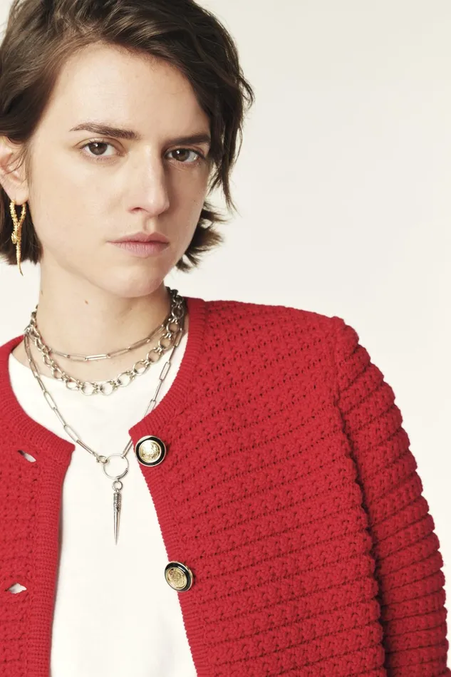 Decorative Knit Cardigan Gaspard Blue Women Baandsh Sweaters and Cardigans