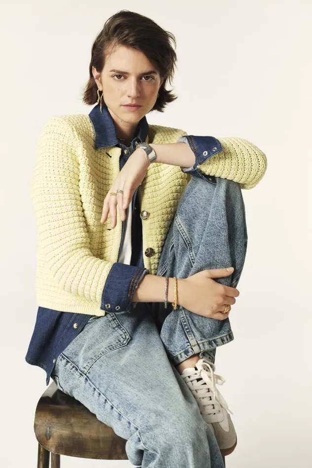 Decorative Knit Cardigan Gaspard Blue Women Baandsh Sweaters and Cardigans