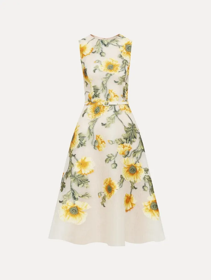 Degrad Poppy Fil Coupe Dress Grey Yellow Women Oscar De La Renta Dresses