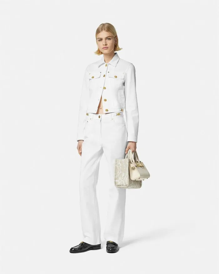 Denim Jacket White Women Versace Outerwear and Coats