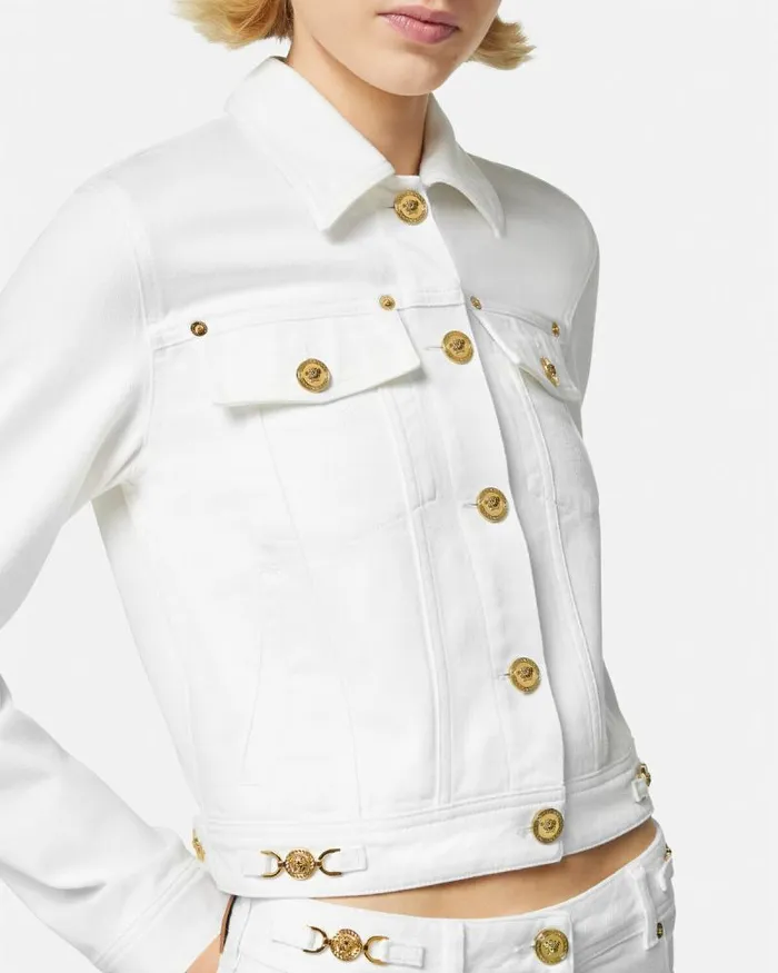 Denim Jacket White Women Versace Outerwear and Coats