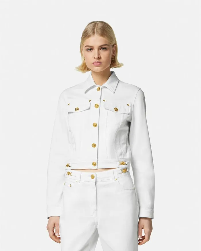 Denim Jacket White Women Versace Outerwear and Coats