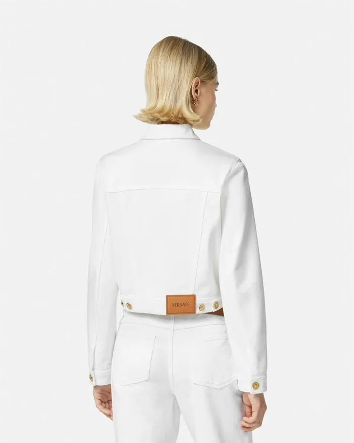 Denim Jacket White Women Versace Outerwear and Coats
