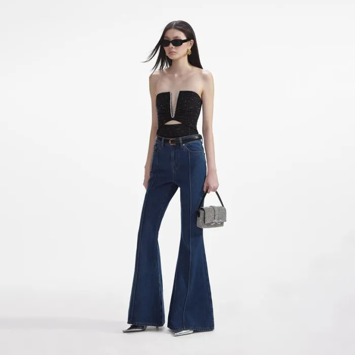 Denim Kick Flare Jeans Women Self Portrait Denim Denim Kick Flare Jeans Women Self Portrait Denim