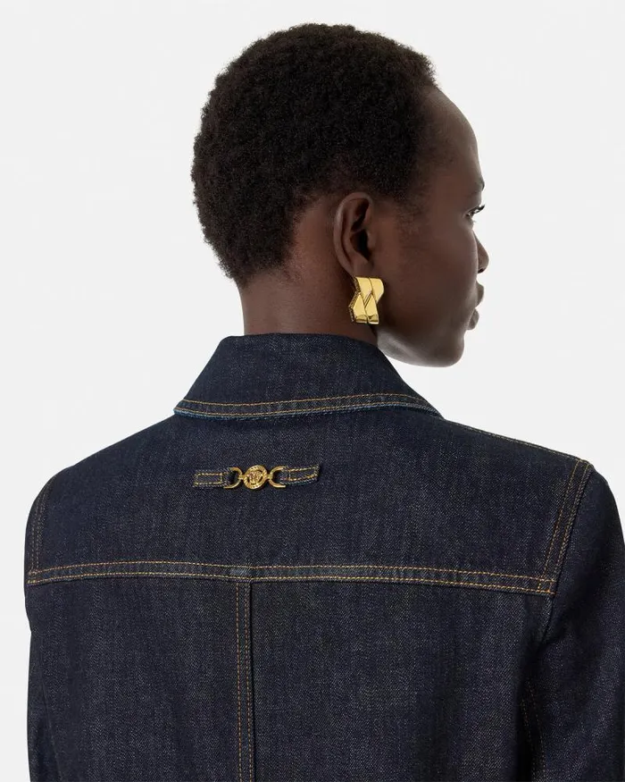 Denim Long Coat Blue Women Versace Outerwear and Coats