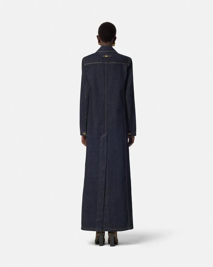 Denim Long Coat Blue Women Versace Outerwear and Coats