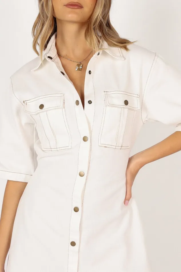 Denim Petal and Pup Women Hailey Denim Mini Dress White Denim