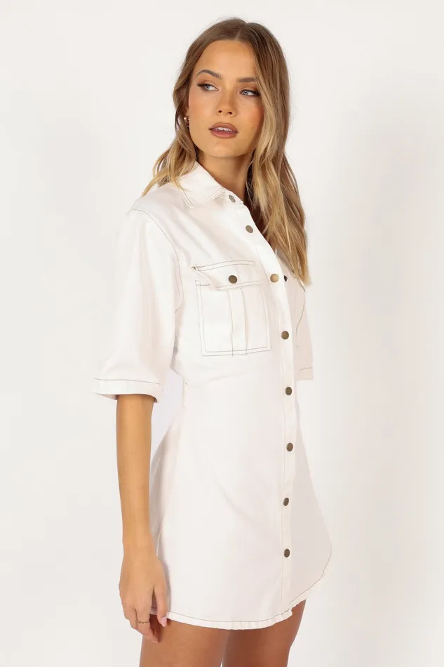 Denim Petal and Pup Women Hailey Denim Mini Dress White Denim