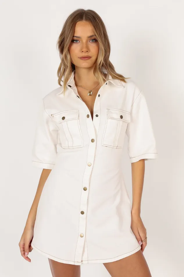 Denim Petal and Pup Women Hailey Denim Mini Dress White Denim
