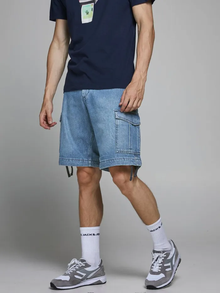 Denim Shorts JACK and JONES Mens CARGO DENIM SHORTS Blue Blue Denim On Sale
