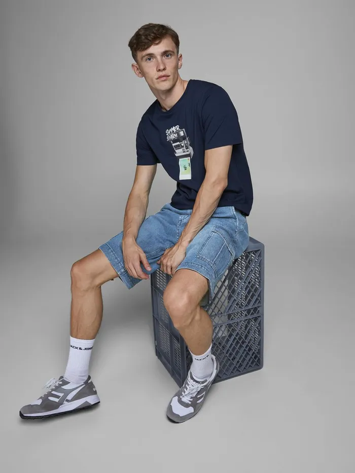 Denim Shorts JACK and JONES Mens CARGO DENIM SHORTS Blue Blue Denim On Sale