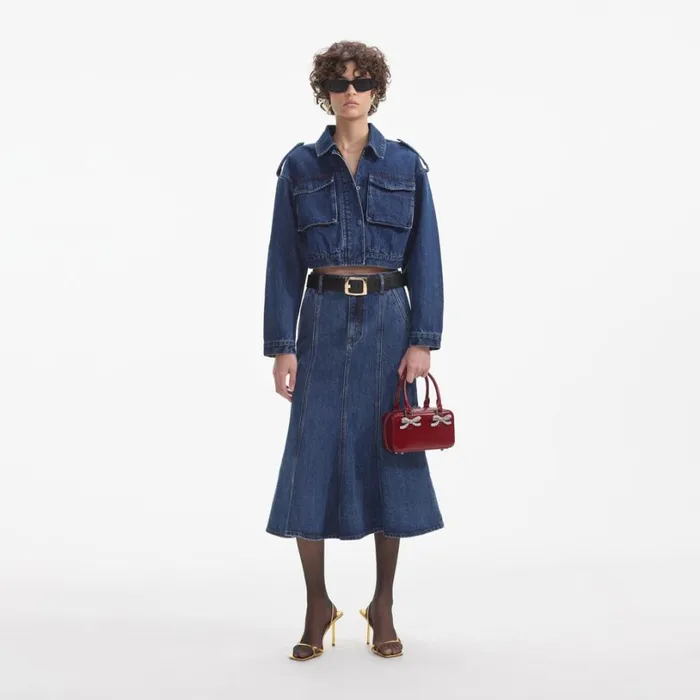 Denim Utility Cropped Jacket Women Self Portrait Outerwear