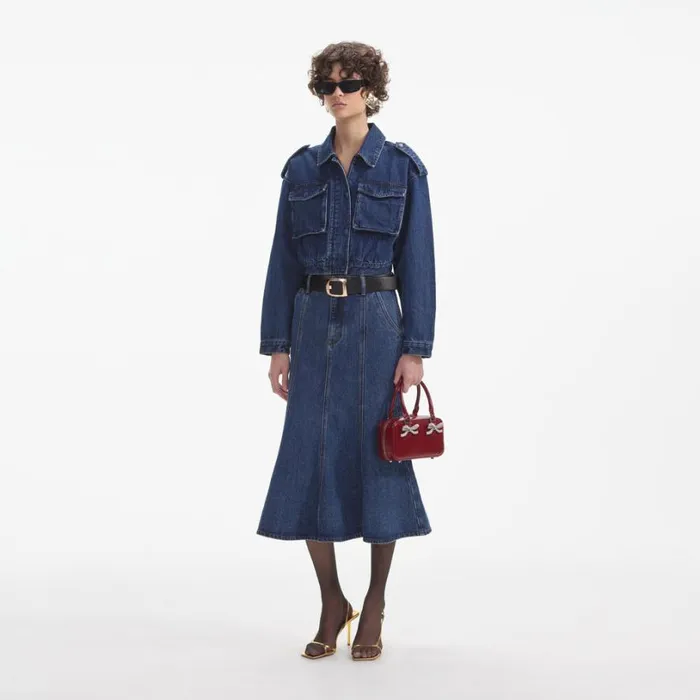 Denim Utility Cropped Jacket Women Self Portrait Outerwear