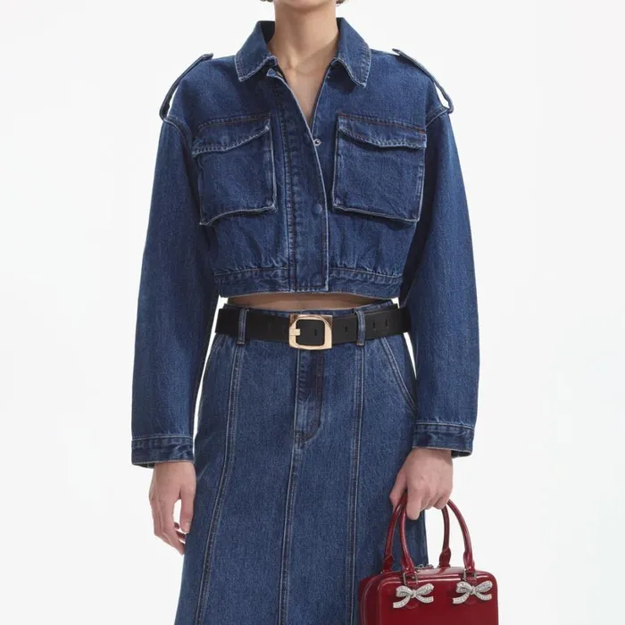 Denim Utility Cropped Jacket Women Self Portrait Outerwear