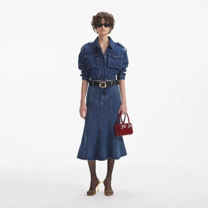 Denim Utility Cropped Jacket Women Self Portrait Outerwear
