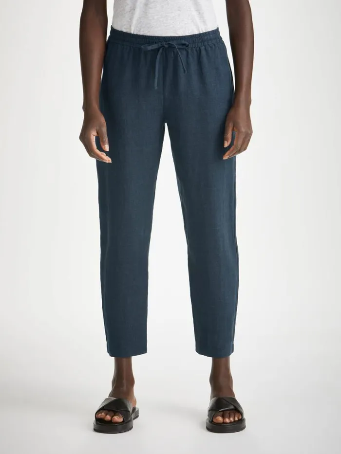 Derek Rose Casual Pants Women Trousers Vienna Linen Navy
