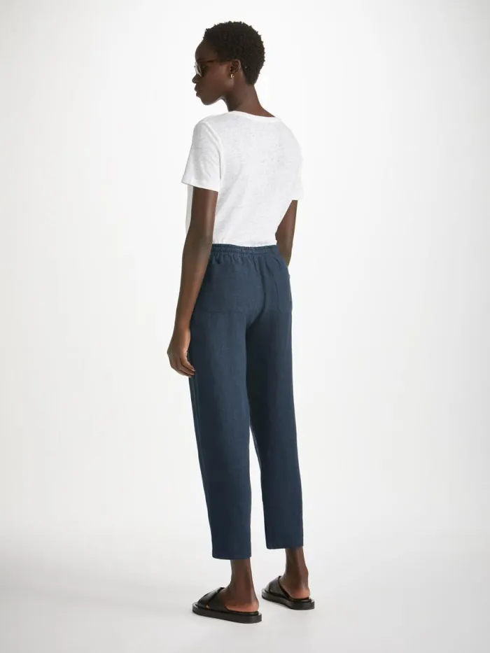 Derek Rose Casual Pants Women Trousers Vienna Linen Navy