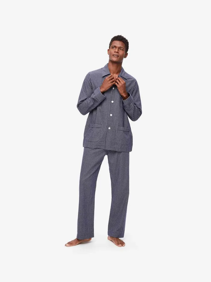 Derek Rose Classic Fit Pajamas Men Classic Fit Pajamas Braemar 32 Brushed Cotton Navy