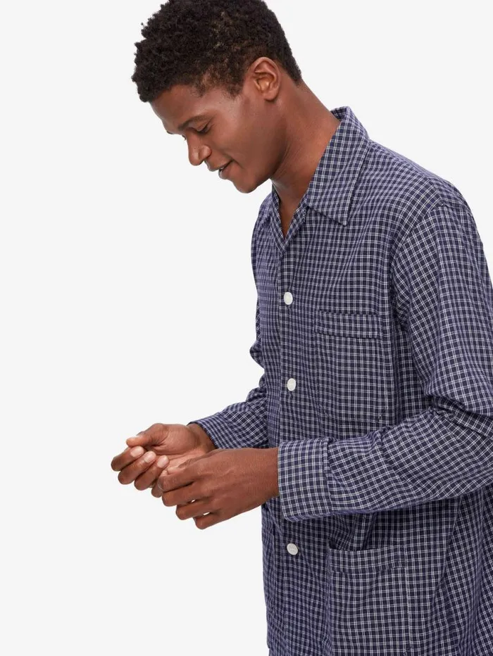 Derek Rose Classic Fit Pajamas Men Classic Fit Pajamas Braemar 32 Brushed Cotton Navy