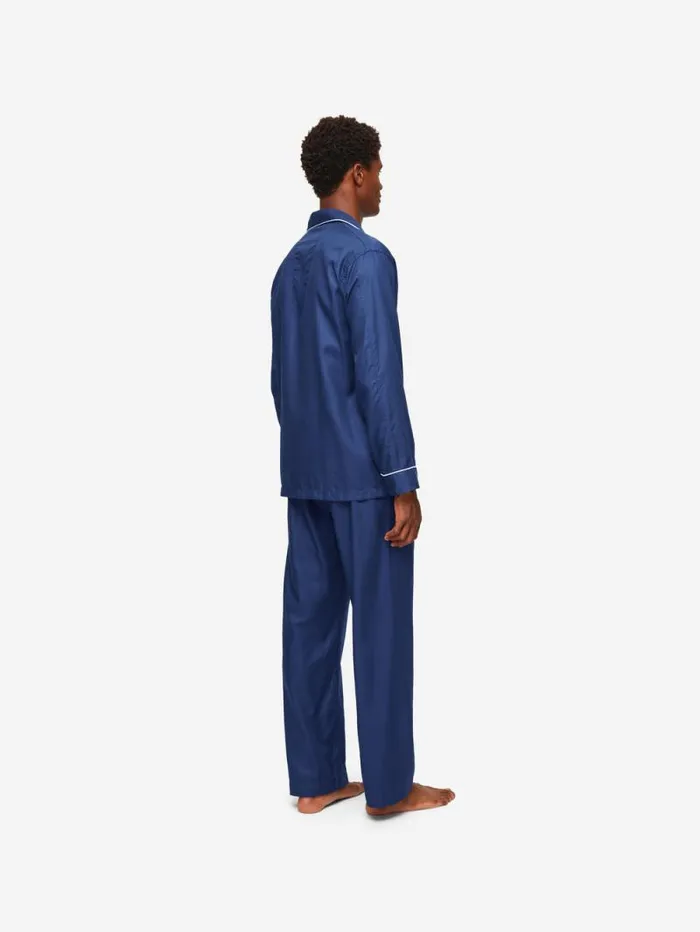 Derek Rose Cotton Pajamas Men Classic Fit Pajamas Lombard 6 Cotton Jacquard Navy