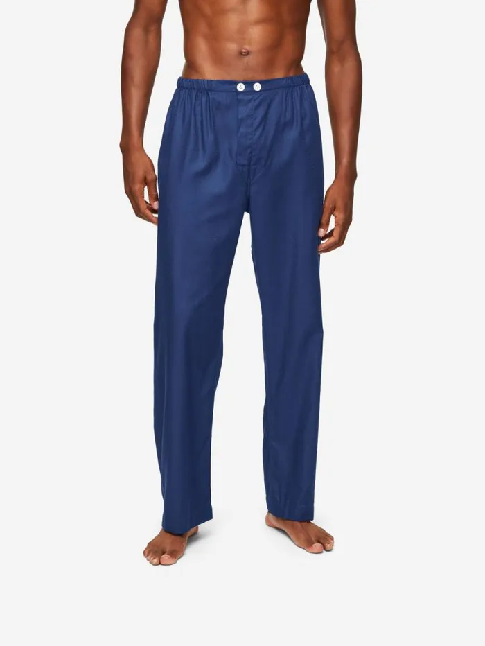 Derek Rose Cotton Pajamas Men Classic Fit Pajamas Lombard 6 Cotton Jacquard Navy