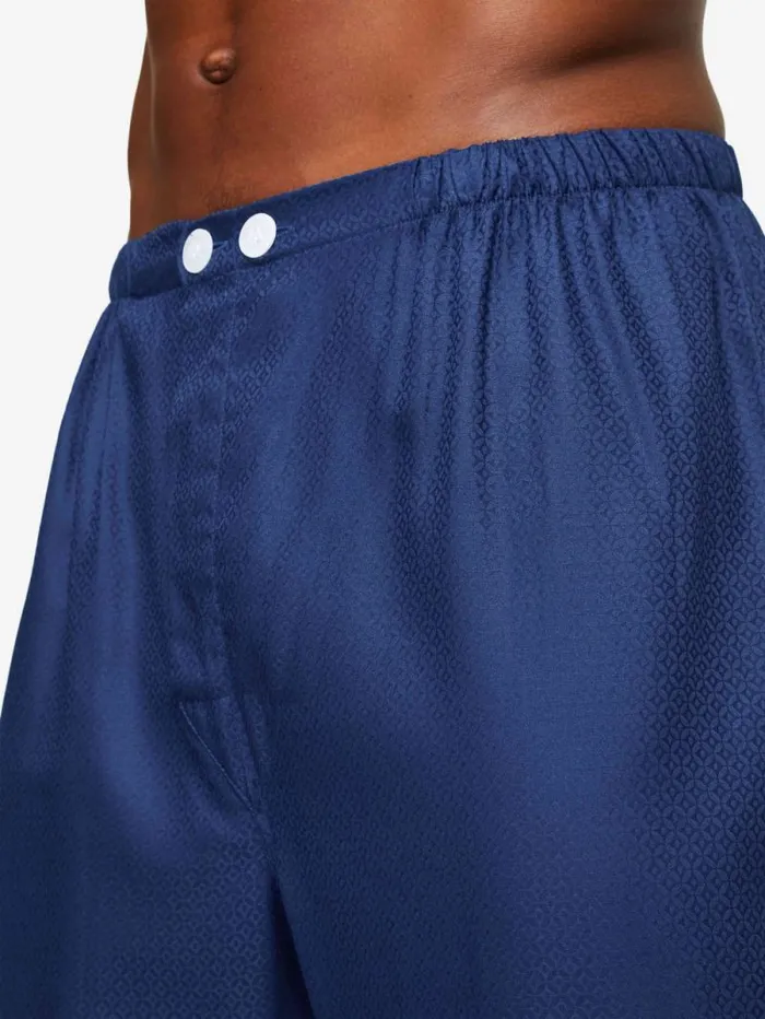 Derek Rose Cotton Pajamas Men Classic Fit Pajamas Lombard 6 Cotton Jacquard Navy