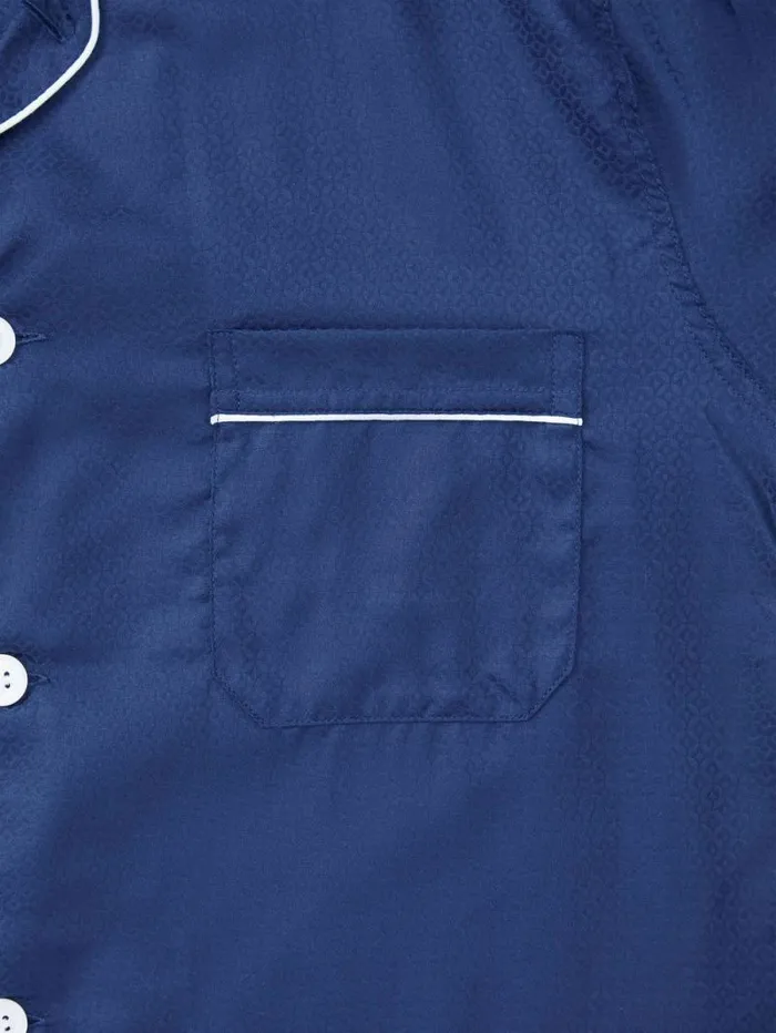 Derek Rose Cotton Pajamas Men Classic Fit Pajamas Lombard 6 Cotton Jacquard Navy